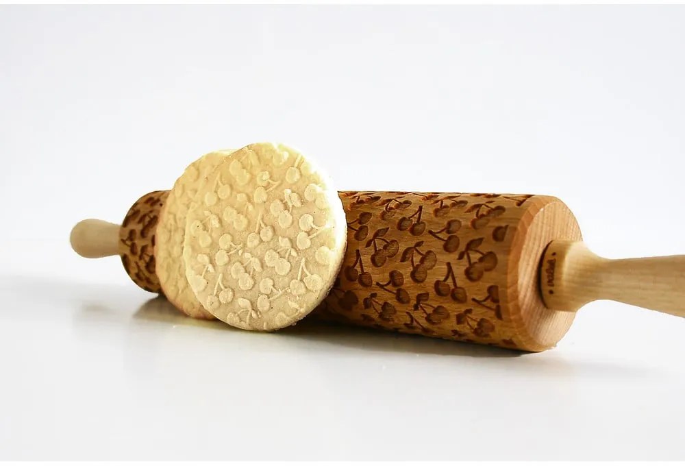 Дървен релефен валяк за тесто Cherries - Valek