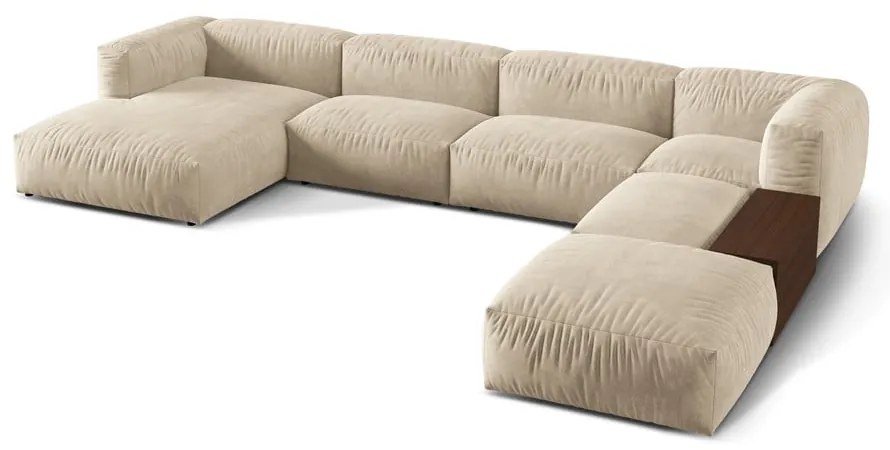 Бежов кадифен модулен ъглов диван (десен ъгъл/U форма) Martina – Micadoni