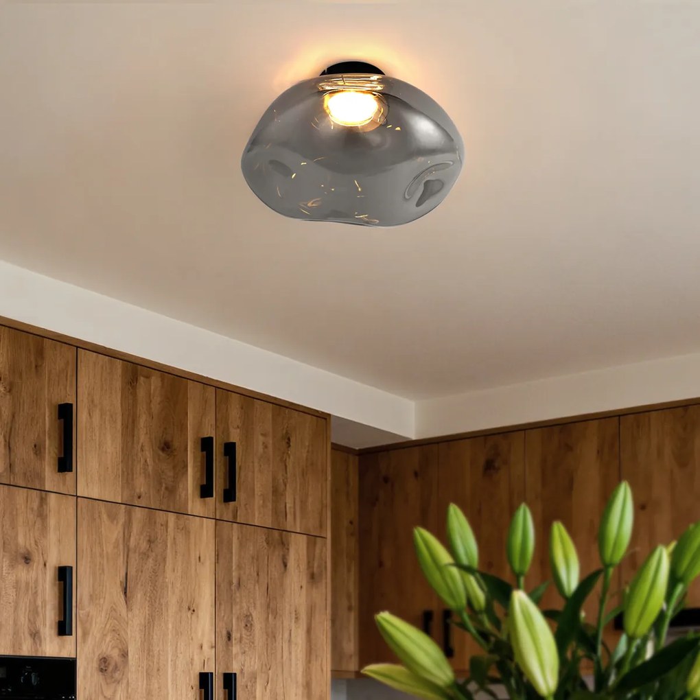 Дизайнерска таванна лампа черна с димно стъкло - Gemma