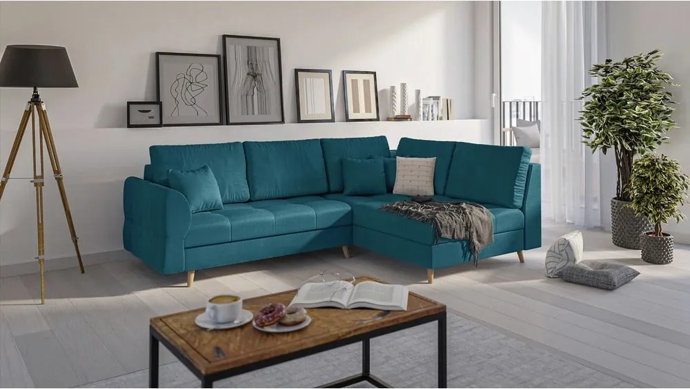 Тюркоазен ъглов диван (десен ъгъл) Ariella - Ropez