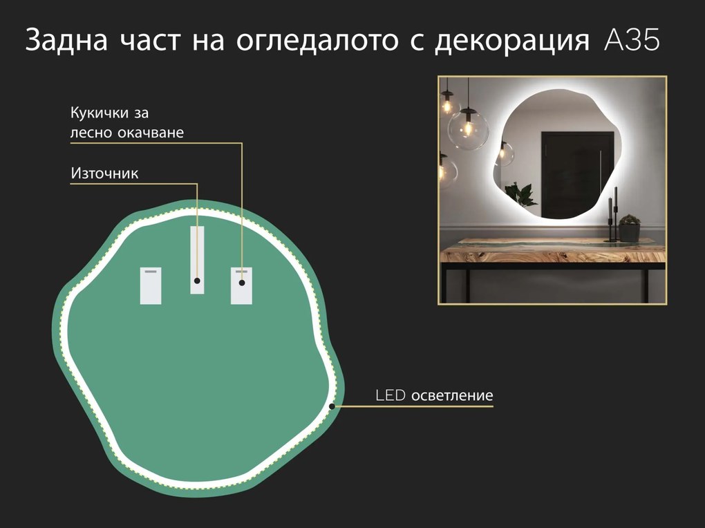 Огледало с органична LED подсветка A35 90×92