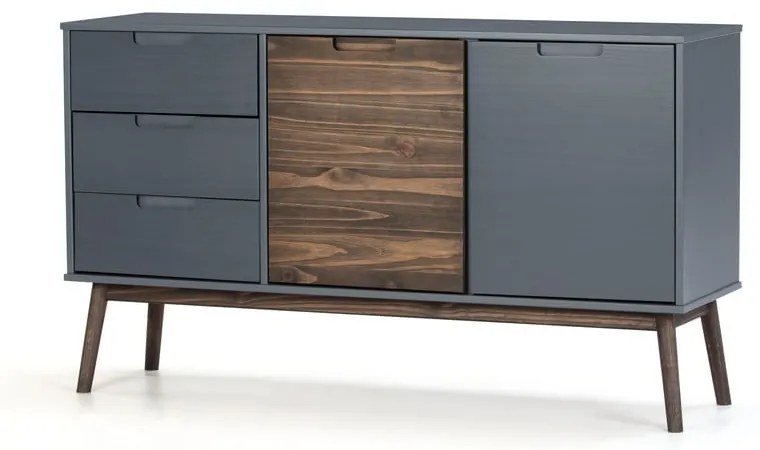 Антрацитен/тъмнокафяв нисък боров скрин 140x80 cm Nussa - Marckeric