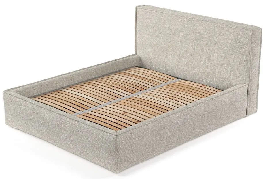 Светлосиво двойно легло 200x200 cm тапицирано с място за съхранение с включена подматрачна рамка Lounge L – Maison de Rêve