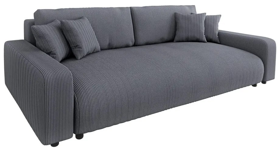 Тъмносив разтегателен диван с място за съхранение от рипсено кадифе 234 cm Sara – Ropez