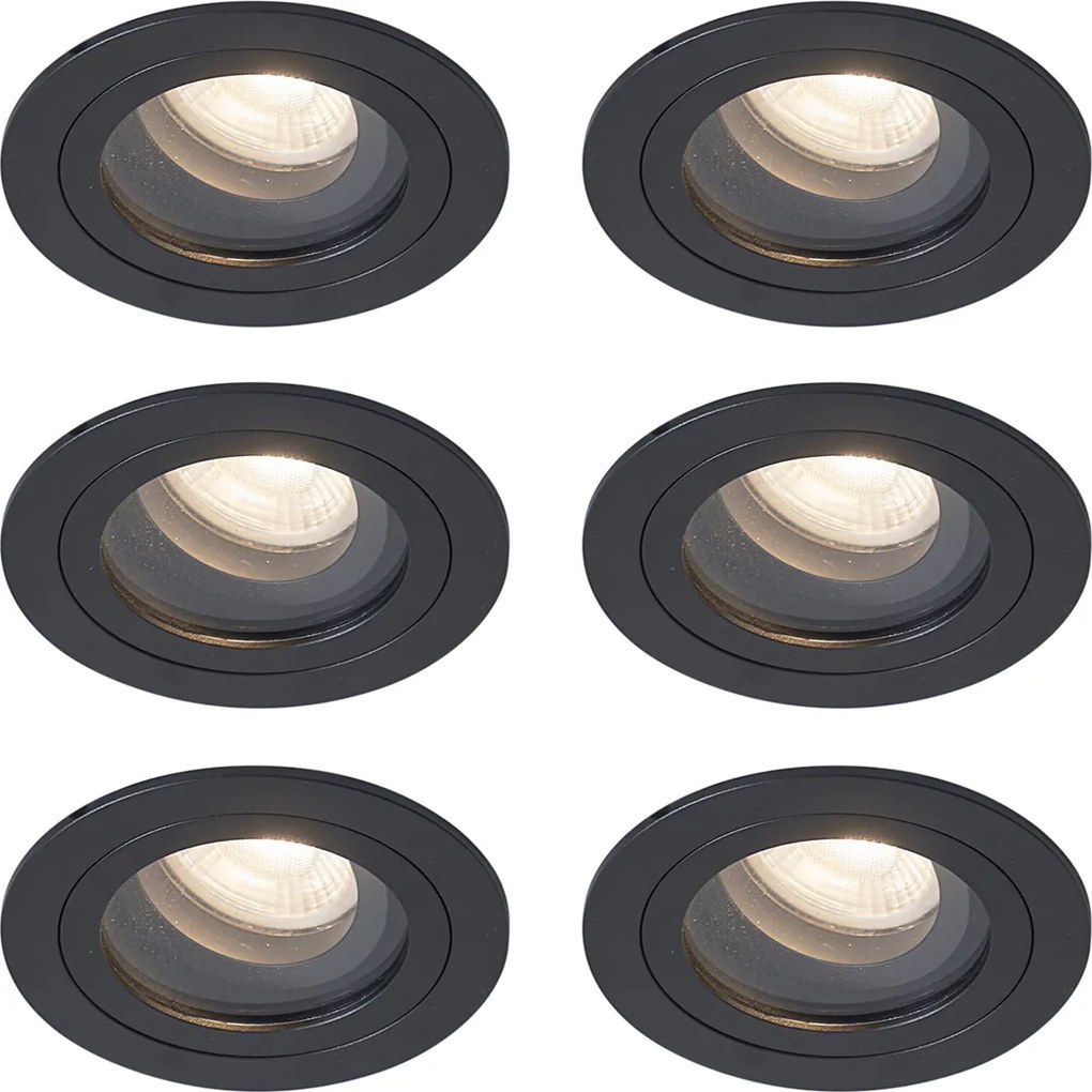 Комплект от 6 модерни вградени прожектора черни, въртящи се и накланящи се IP44 - Chuck