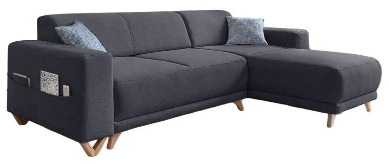 Антрацитен разтегателен/с място за съхранение ъглов диван Classy Sophie – Miuform