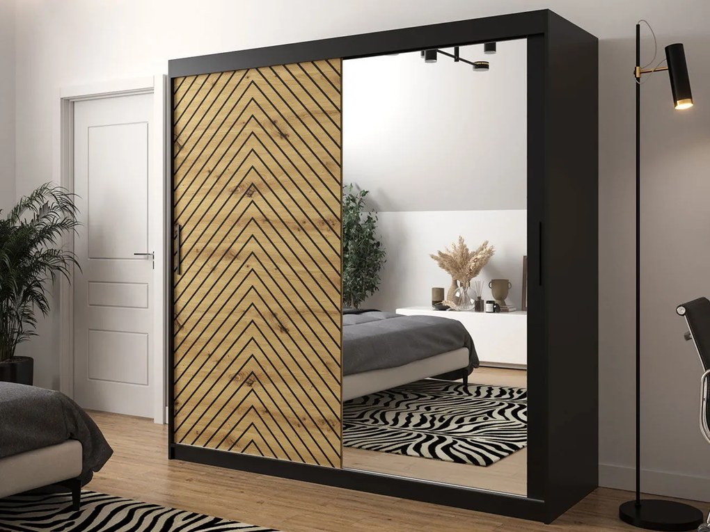 Плъзгащ се гардероб Jodelka с Огледало-Mauro-Artisan-Дължина: 200 cm