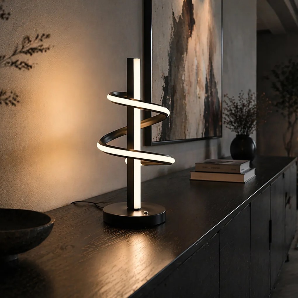 Дизайнерска настолна лампа черна с LED димируема с 3-степенен превключвател - Rolla