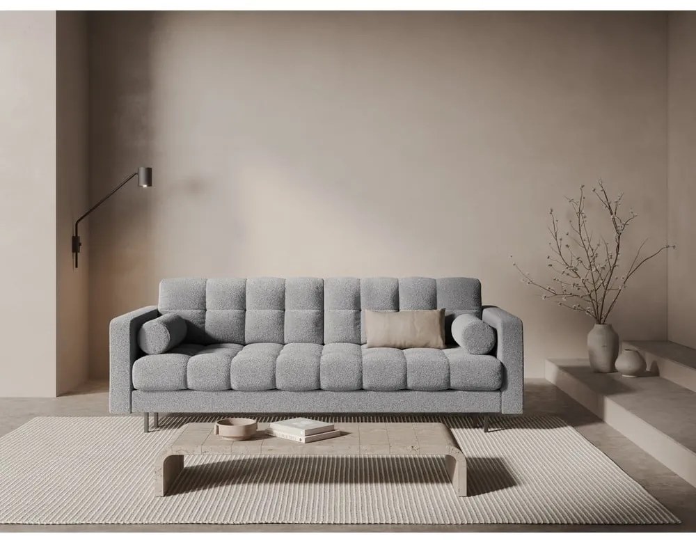 Светлосив разтегателен диван с място за съхранение от букле 222 cm Bali – Cosmopolitan Design