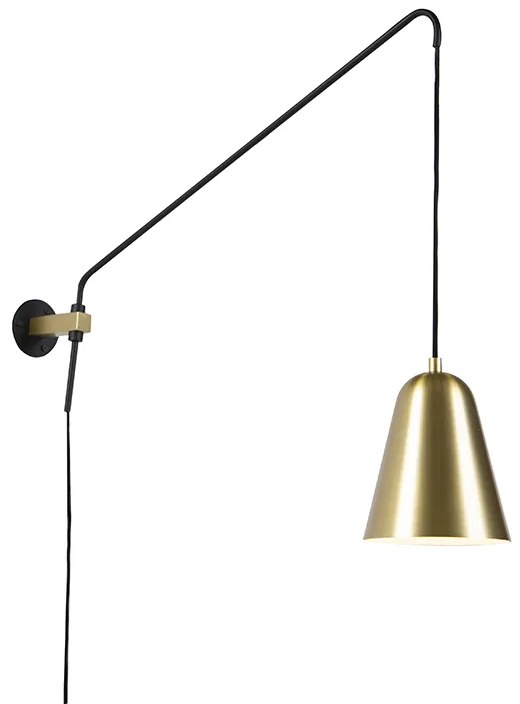 Ретро стенна лампа злато/месинг с абажур - Demi