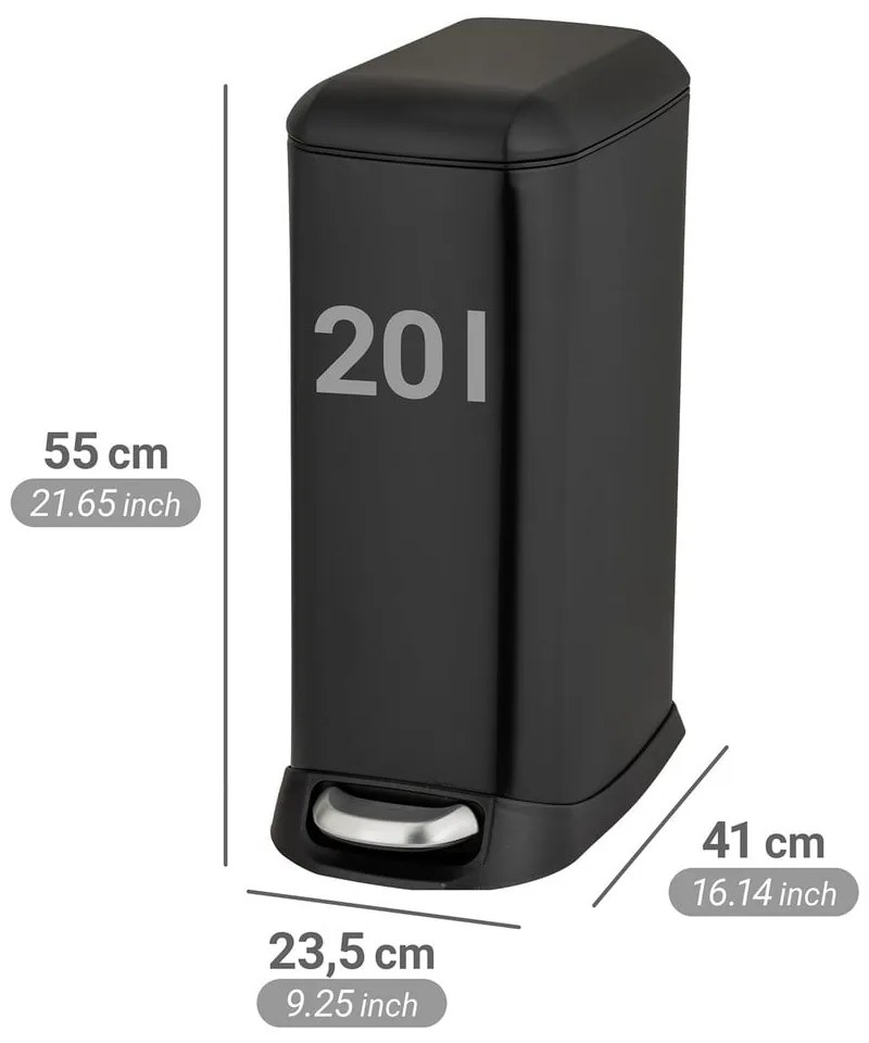Матово черно стоманено кошче за боклук с педал 20 l Design – Wenko