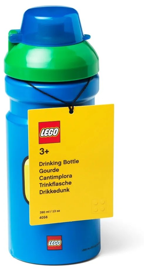 Синя бутилка за вода със зелен капак , 390 ml Iconic - LEGO®