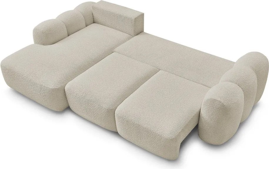 Бежов сгъваем/с място за съхранение ъглов диван от прежда с примки от букле (ляв ъгъл) Montaigne – Bobochic Paris