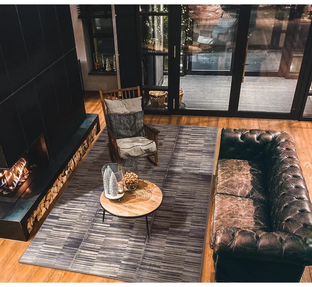 Сив вълнен килим 133x180 cm Grids - Agnella