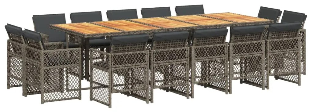 3210878 vidaXL Градински комплект с възглавници 15 части полиратан сив