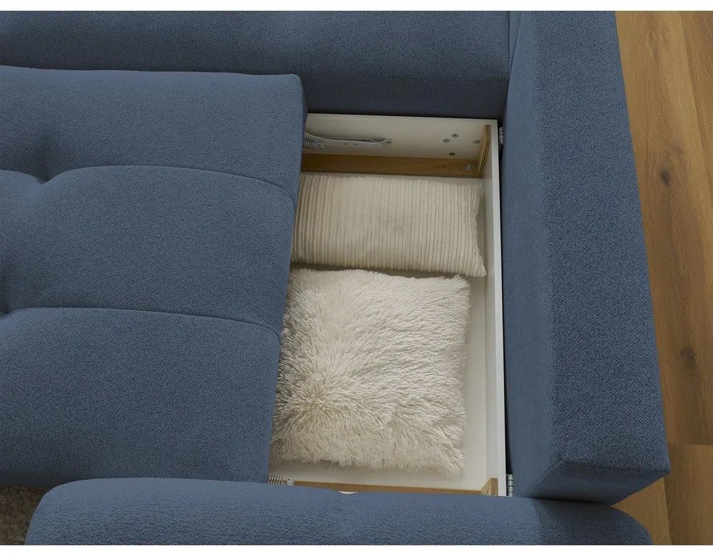 Син шенилов сгъваем/с място за съхранение ъглов диван (ляв ъгъл) Roxelane – Bobochic Paris