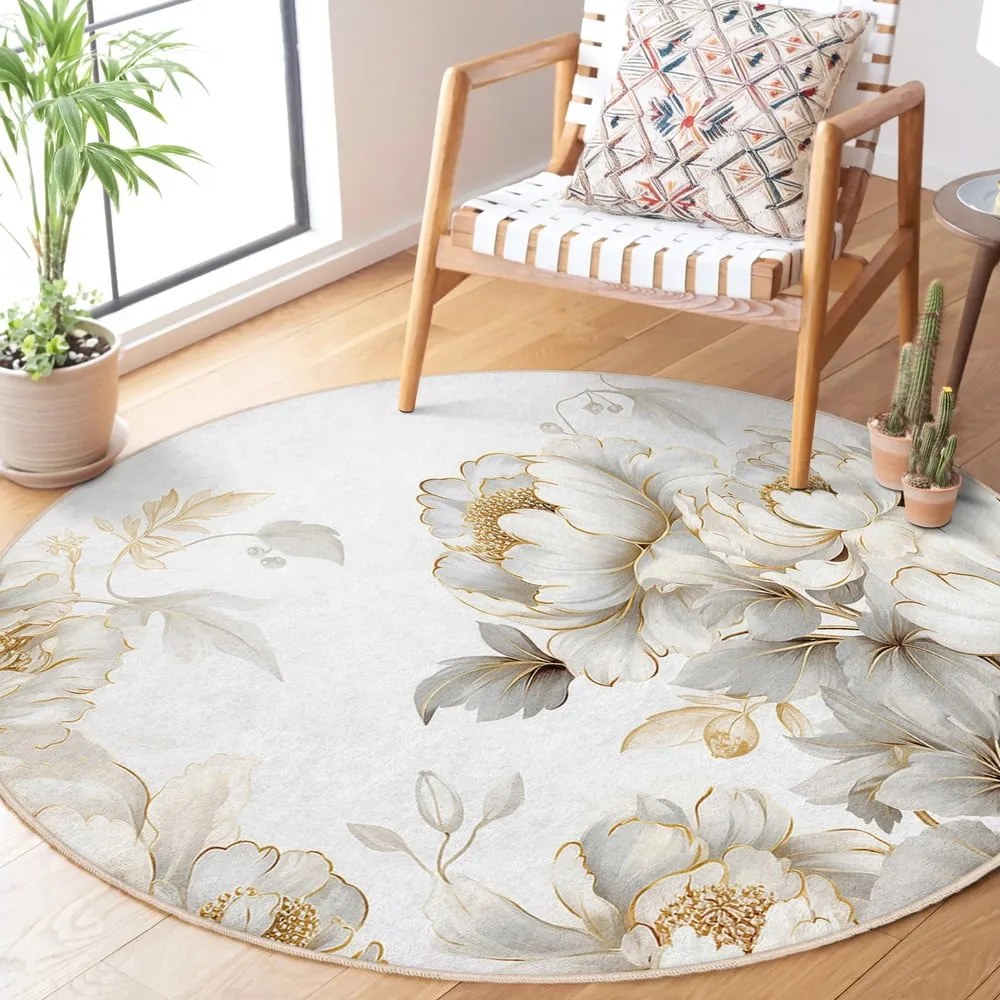 Светлосиво-бежов кръгъл килим подходящ за пране ø 80 cm Soft and Gentle – Mila Home