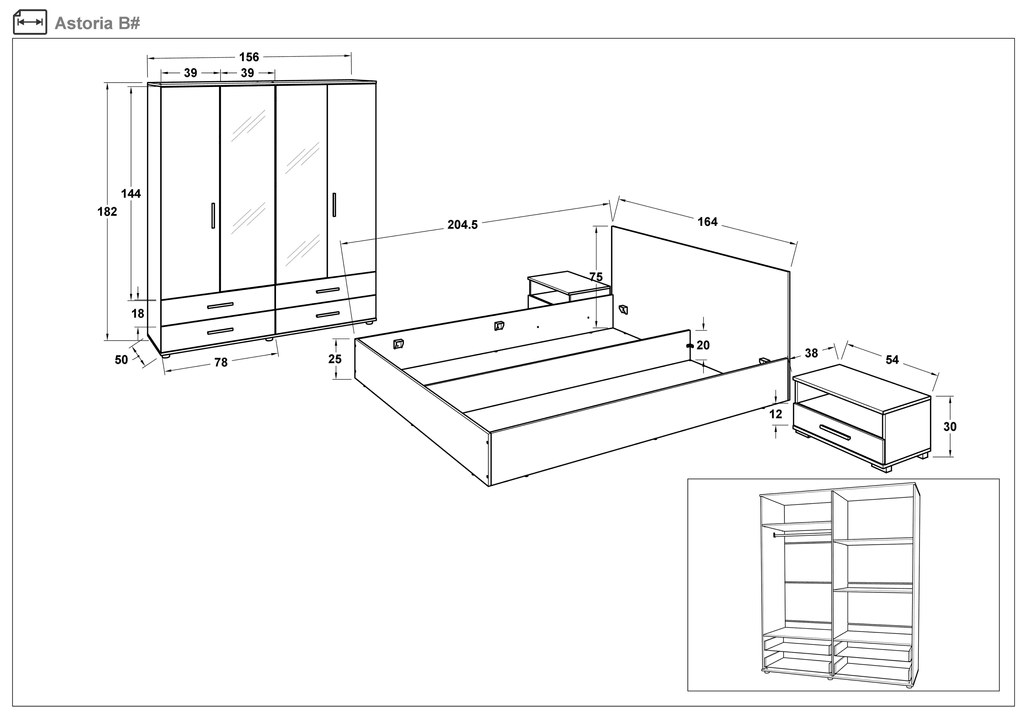 Спален комплект за матрак 160/200 Астория