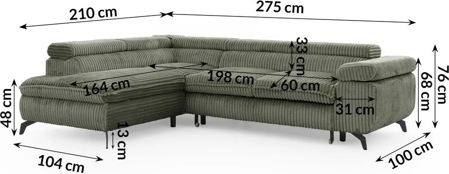 Зелен ъглов диван от рипсено кадифе (ляв ъгъл L форма) Marbeya – Ropez