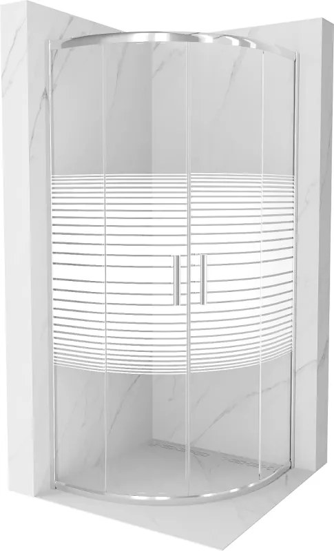 Mexen Rio полукръгла душ кабина 80 x 80 см, бели ленти, хром - 863-080-080-01-20