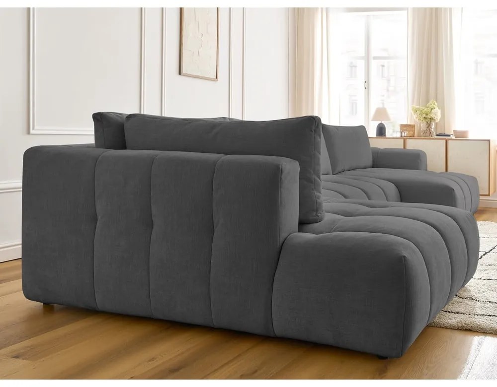 Тъмносив сгъваем/с място за съхранение ъглов диван (ляв ъгъл/U форма) Fuji – Bobochic Paris