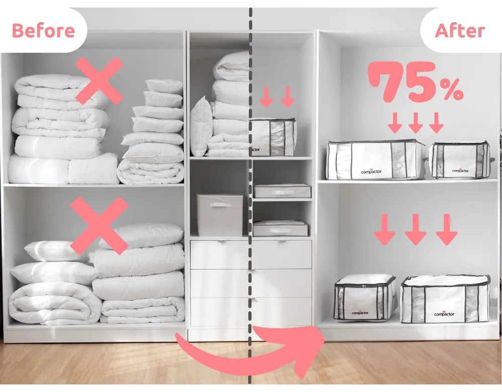 Вакуумна/подсилена текстилна кутия за съхранение на дрехи 65x45x27 cm Life – Compactor