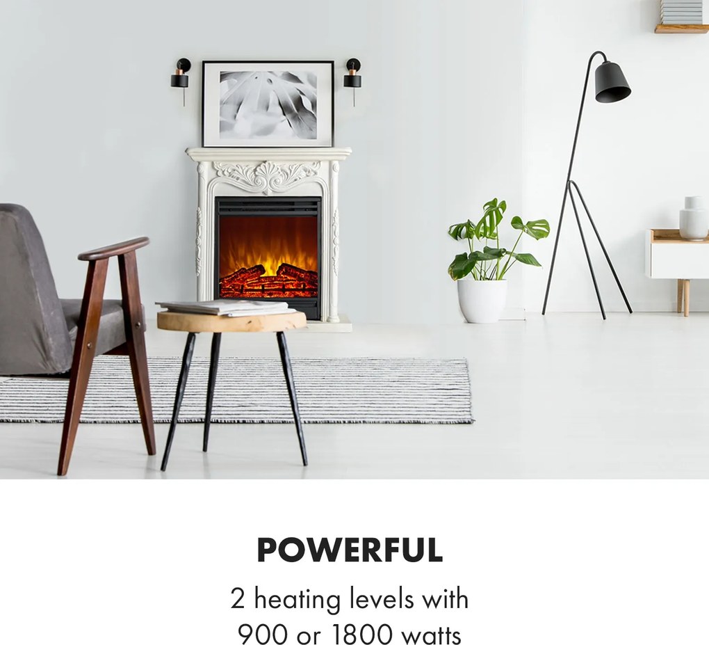 Klarstein Etna Pozzolana, електрическа камина, 1800 W, седмичен таймер, дистанционно управление, бяла