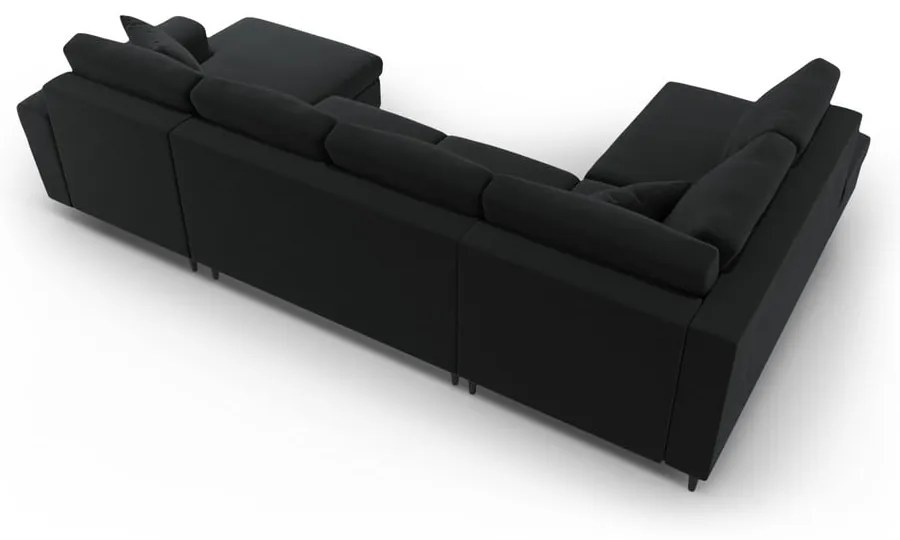 Черен кадифен разтегателен ъглов диван с място за съхранение (ляв ъгъл/U форма) Kyoto – Cosmopolitan Design