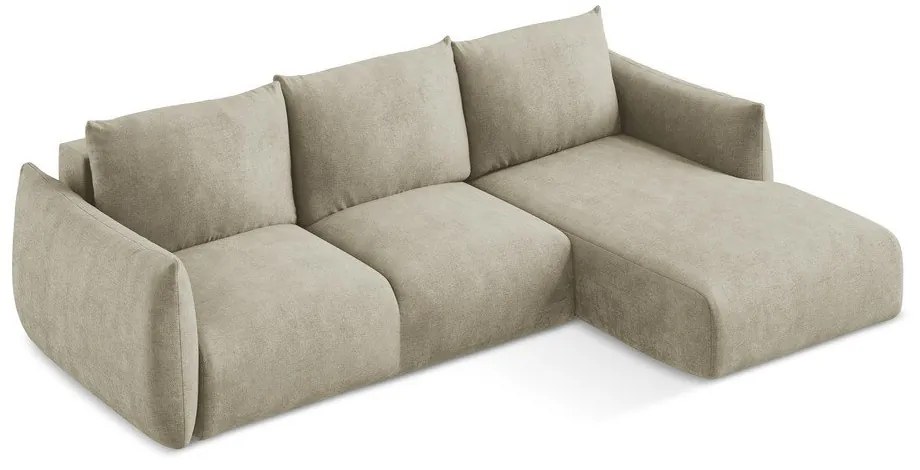 Бежов шенилов сгъваем ъглов диван (десен ъгъл) Leila – Makamii