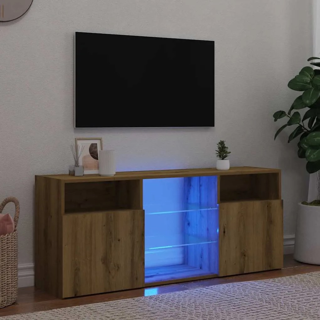 856352 vidaXL ТВ шкаф с LED осветление, 120x30x50 см, инженерно дърво