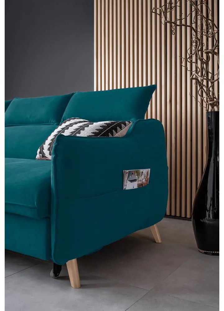 Ъглов разтегателен диван от тюркоазено кадифе (ляв ъгъл) Sweet Harmony - Miuform