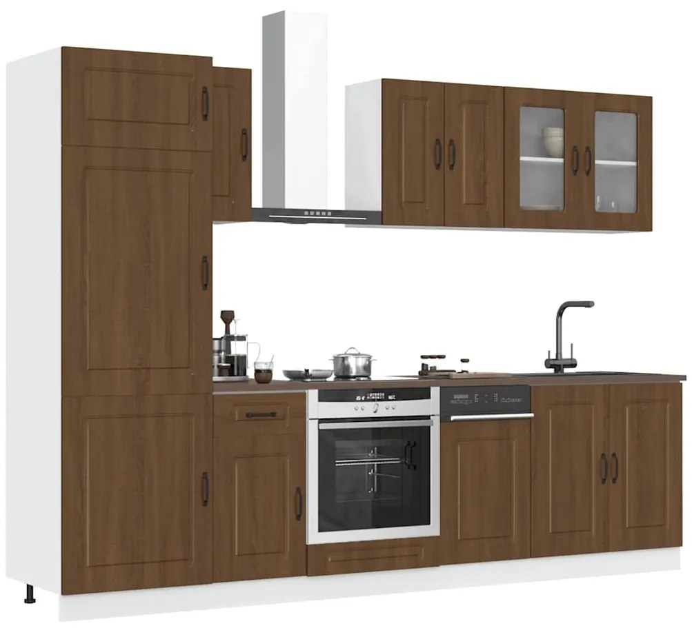 3314798 vidaXL Комплект кухненски шкафове от 8 части "Kalmar" от кафяв дъб, инженерно дърво