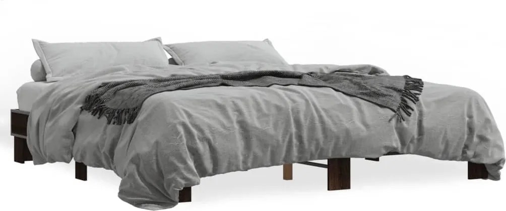 3280221 vidaXL Рамка за легло, кафяв дъб, 200x200 см, инженерно дърво и метал