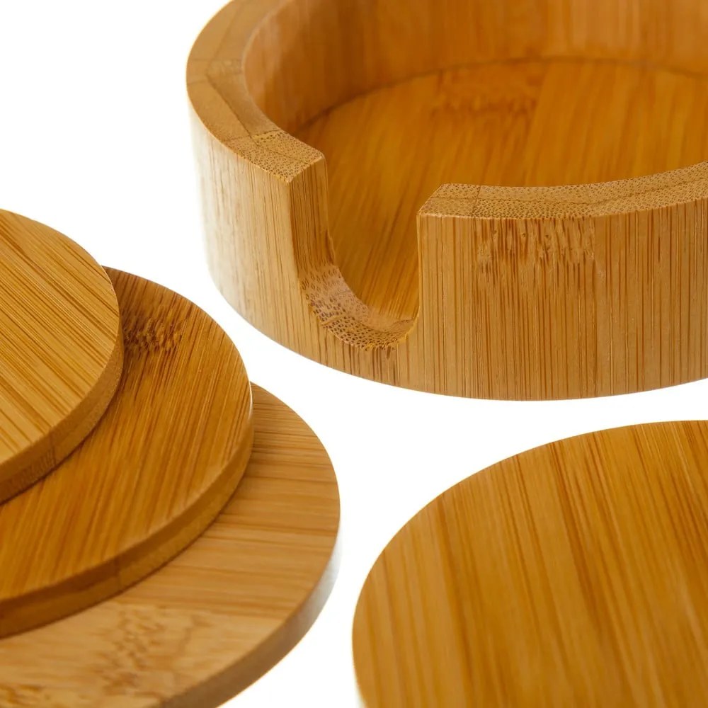 Кафяви бамбукови подложки в комплект 4 бр. със стойка – Casa Selección