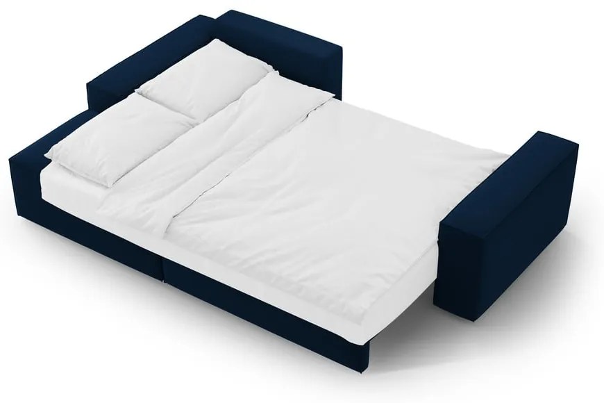 Тъмносин кадифен разтегателен с място за съхранение ъглов диван (ляв ъгъл) Jodie – Micadoni