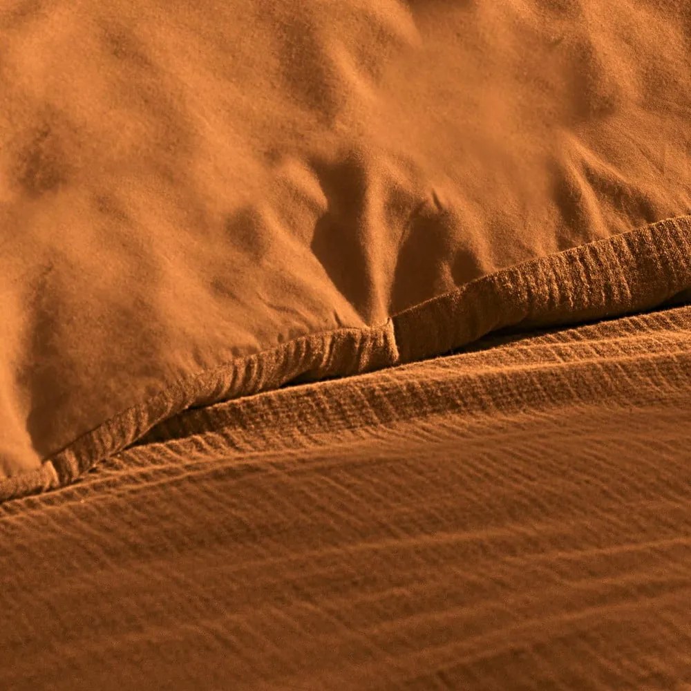 Оранжево/кафяво двойно удължено муселиново спално бельо 240x220 cm Angelia – douceur d'intérieur