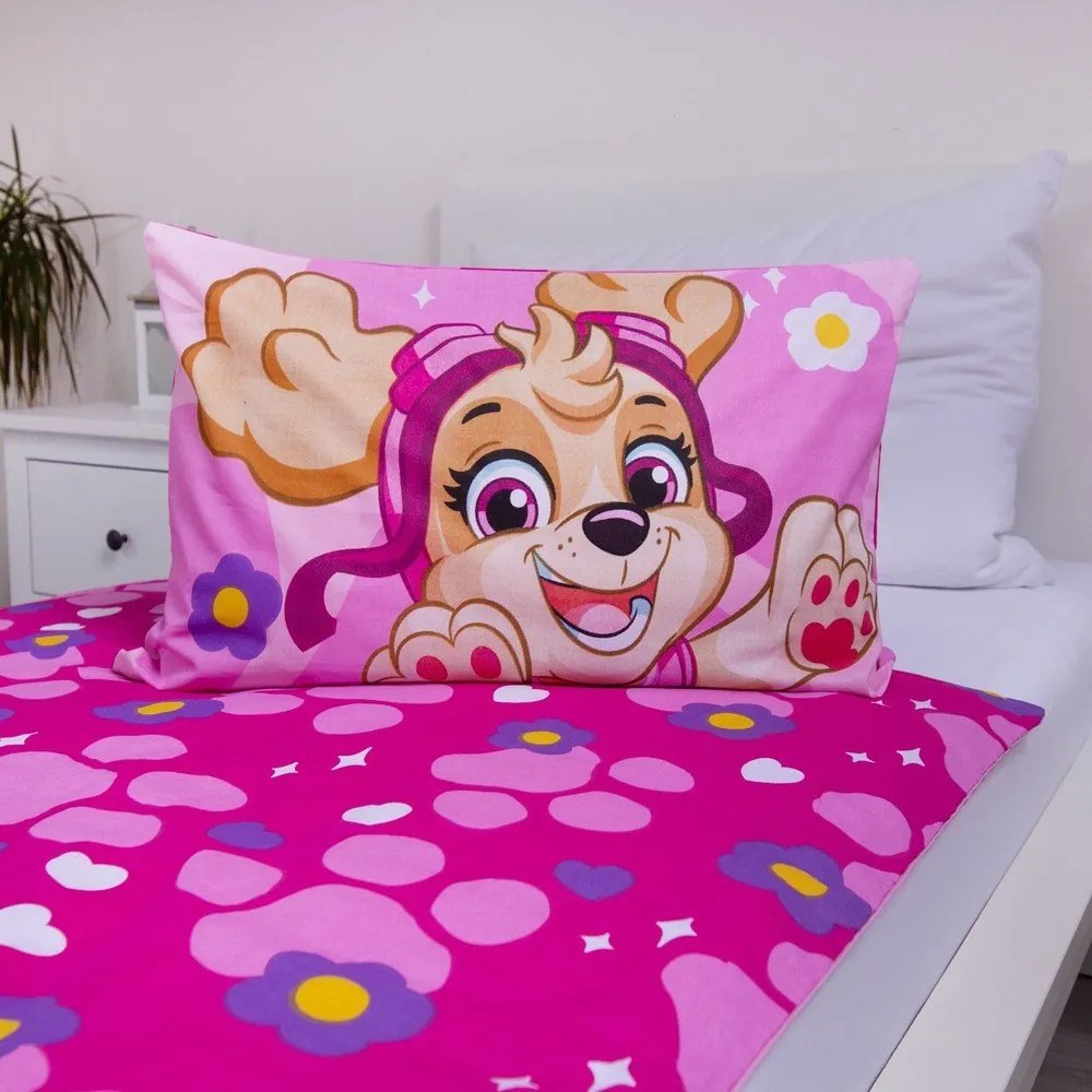 Розово памучно детско спално бельо 100x135 cm Paw Patrol "Pawsome friendships grow" – Jerry Fabrics