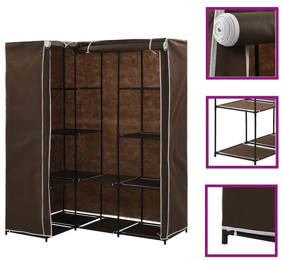 282450 vidaXL Ъглов гардероб, кафяв, 130x87x169 см