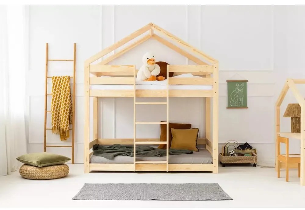 Двуетажно детско легло тип къща с включена подматрачна рамка в естествен цвят 90x190 cm DMPN – Adeko