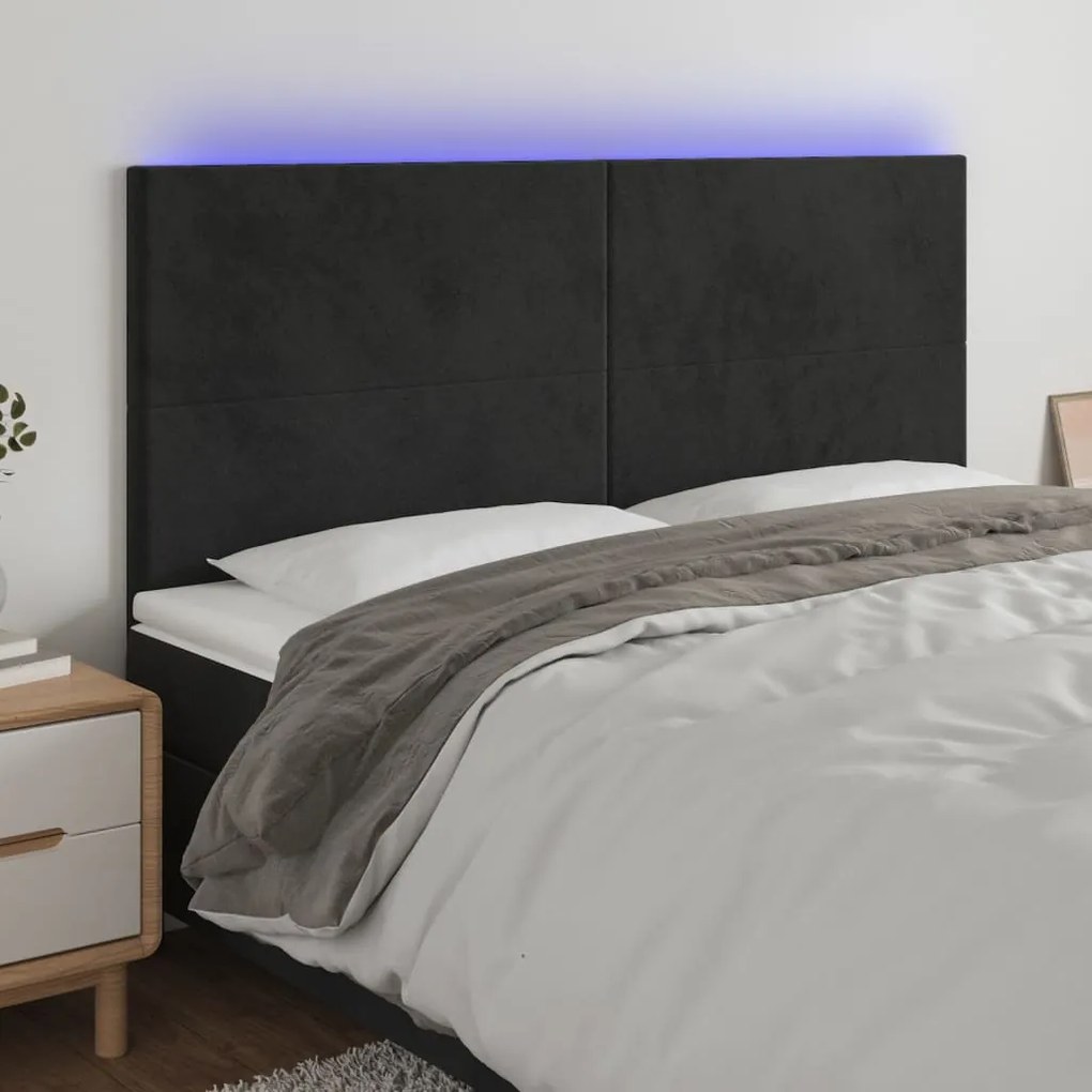 3122206 vidaXL LED горна табла за легло, черна, 180x5x118/128 см, кадифе
