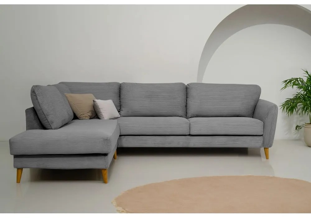 Тъмносив ъглов диван от рипсено кадифе (ляв ъгъл) Paris – Scandic