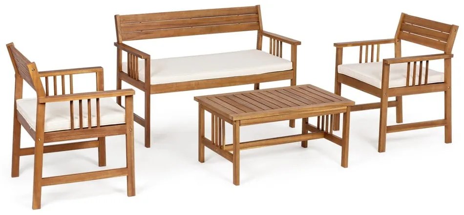 Градински комплект от за отдих от масивна акация в тъмно естествен цвят за 4 Noemi – Bizzotto