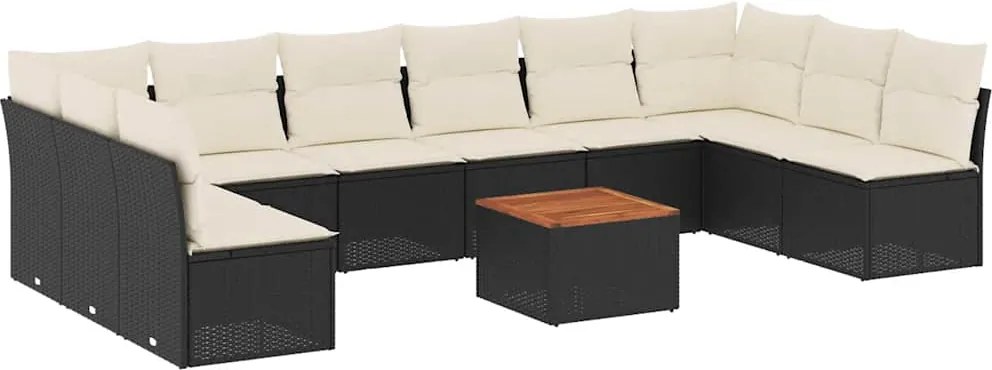 3256126 vidaXL Градински комплект диван с възглавници 11 части черен полиратан