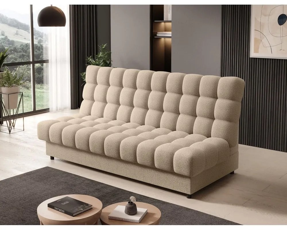 Бежов разтегателен диван с място за съхранение от букле 197 cm Clareta – ELTAP