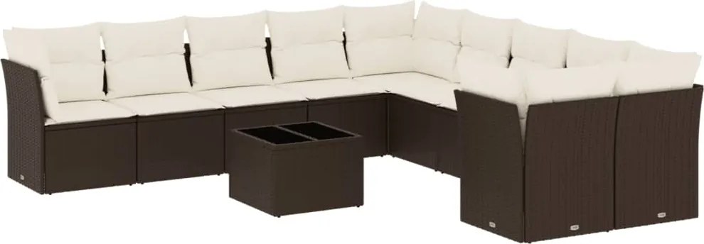 3250092 vidaXL Градински комплект диван с възглавници 11 части кафяв полиратан