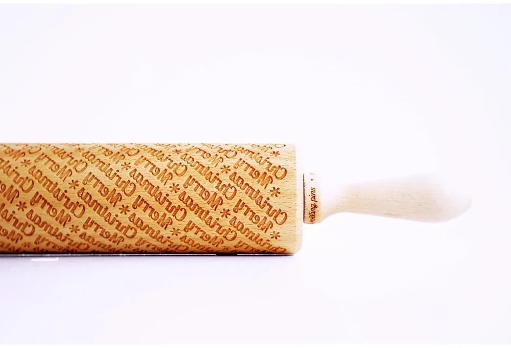 Дървен коледен релефен валяк за тесто с Merry Christmas - Valek