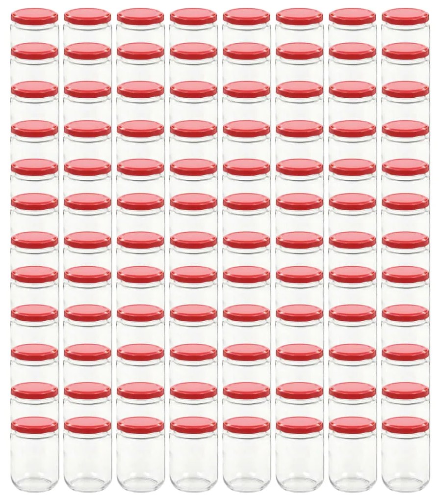 Стъклени буркани за сладко с червени капачки, 96 бр, 230 мл