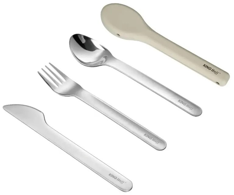 Комплект 3 бр прибори за хранене Kinghoff KH 1954, Силиконов калъф за съхранение, Неръждаема стомана, Сребрист