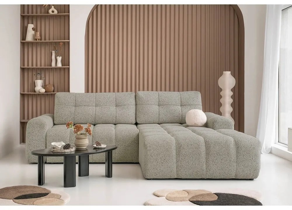 Светлокафяв разтегателен модулен ъглов диван с място за съхранение (десен ъгъл) Lulu – Miuform