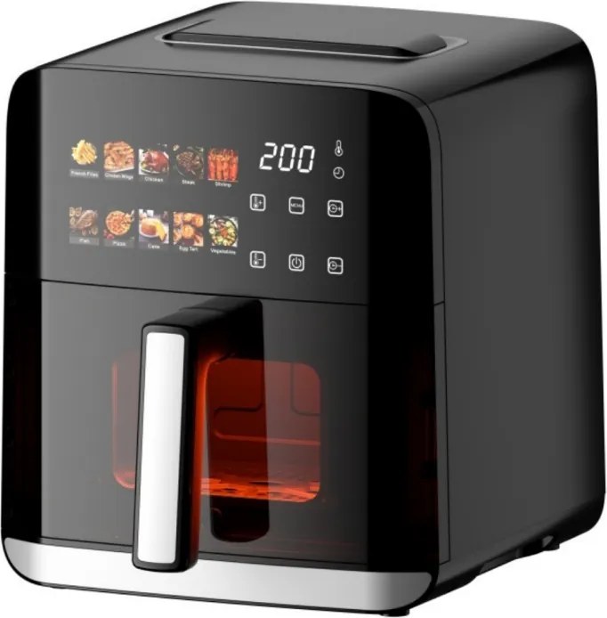 Фритюрник с горещ въздух Oliver Voltz OV51980CE, 1800W, 4 л, 80-200°C, 10 програми, Таймер, Прозорец, LED, Черен